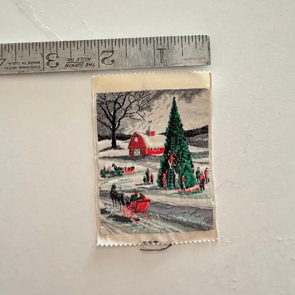 Set 3 Christmas Themed Miniature Warner Artex Silk Woven Jacquard Tapestries